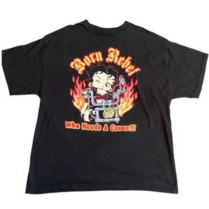 Vintage Y2K Betty Boop “Born Rebel – Who Needs a Cause?!” Tee Black Delta Pro XL